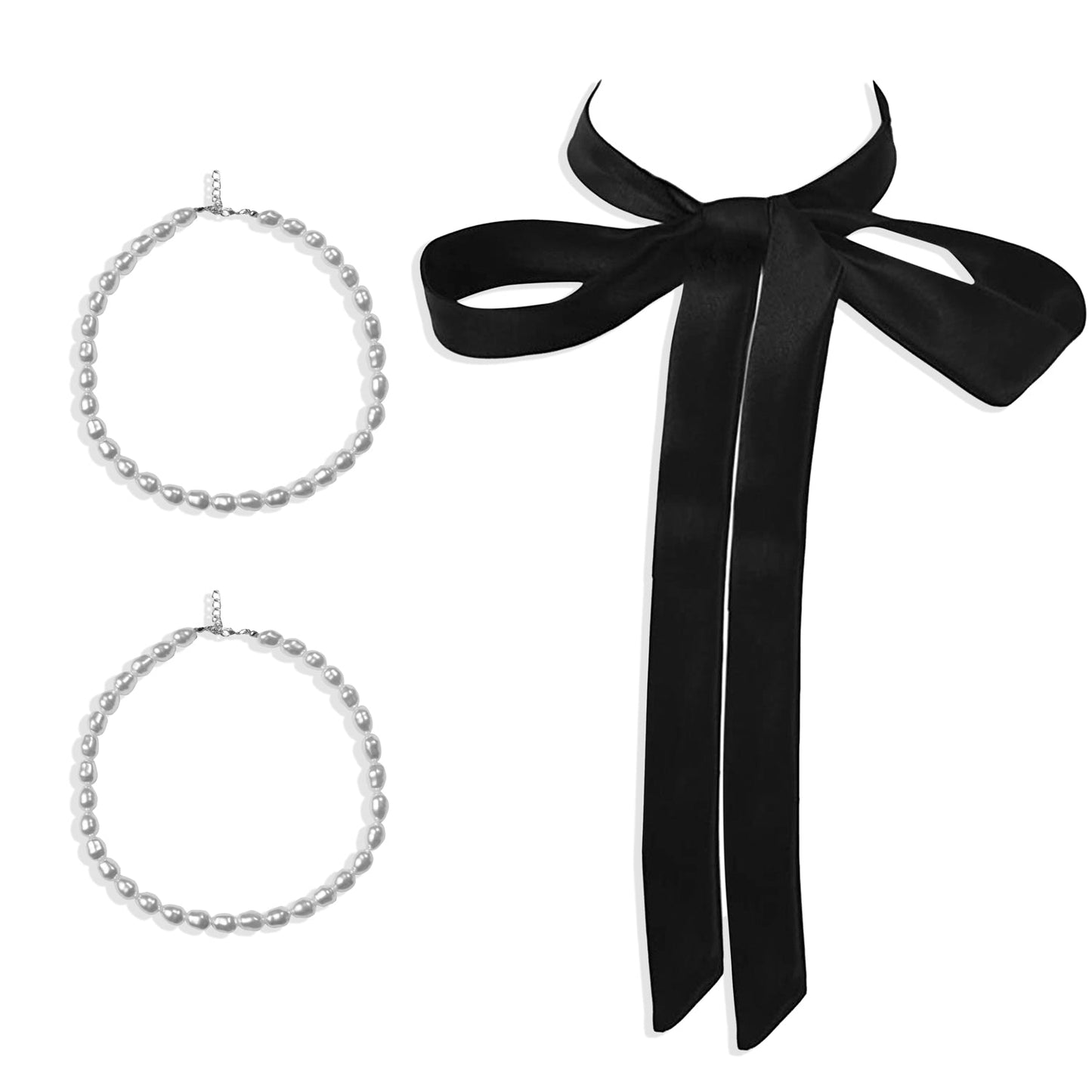 Set 2 Collares Perlas y Lazo Velvet