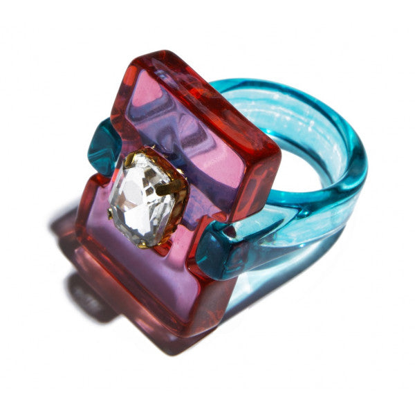 Anillo Cuadrado Transparente con Piedra Rosa