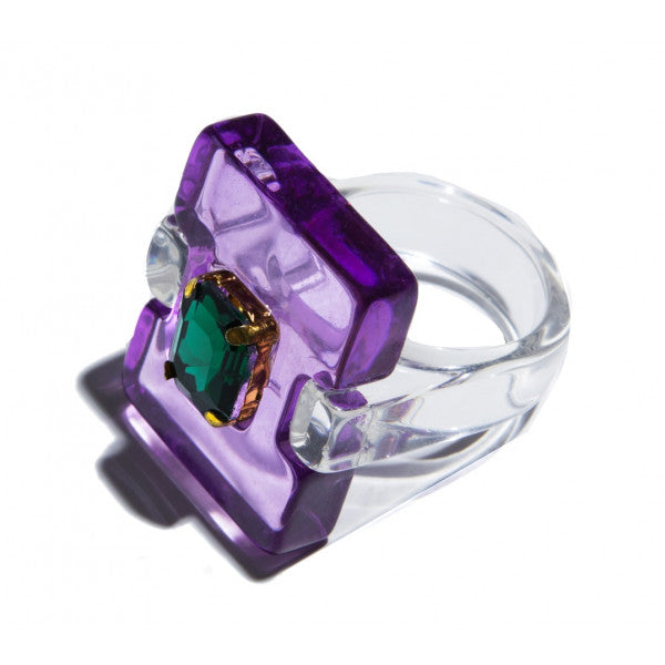 Anillo Cuadrado Transparente con Piedra Morado