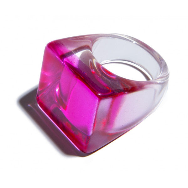 Anillo Cuadrado Transparente Rosa