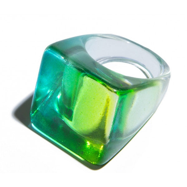 Anillo Cuadrado Transparente Verde