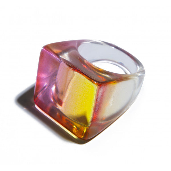 Anillo Cuadrado Transparente Naranja