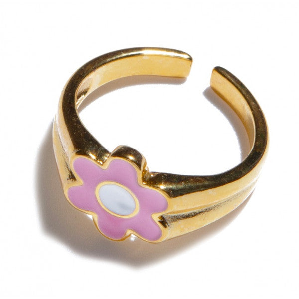 Anillo Dorado con Flor Rosa