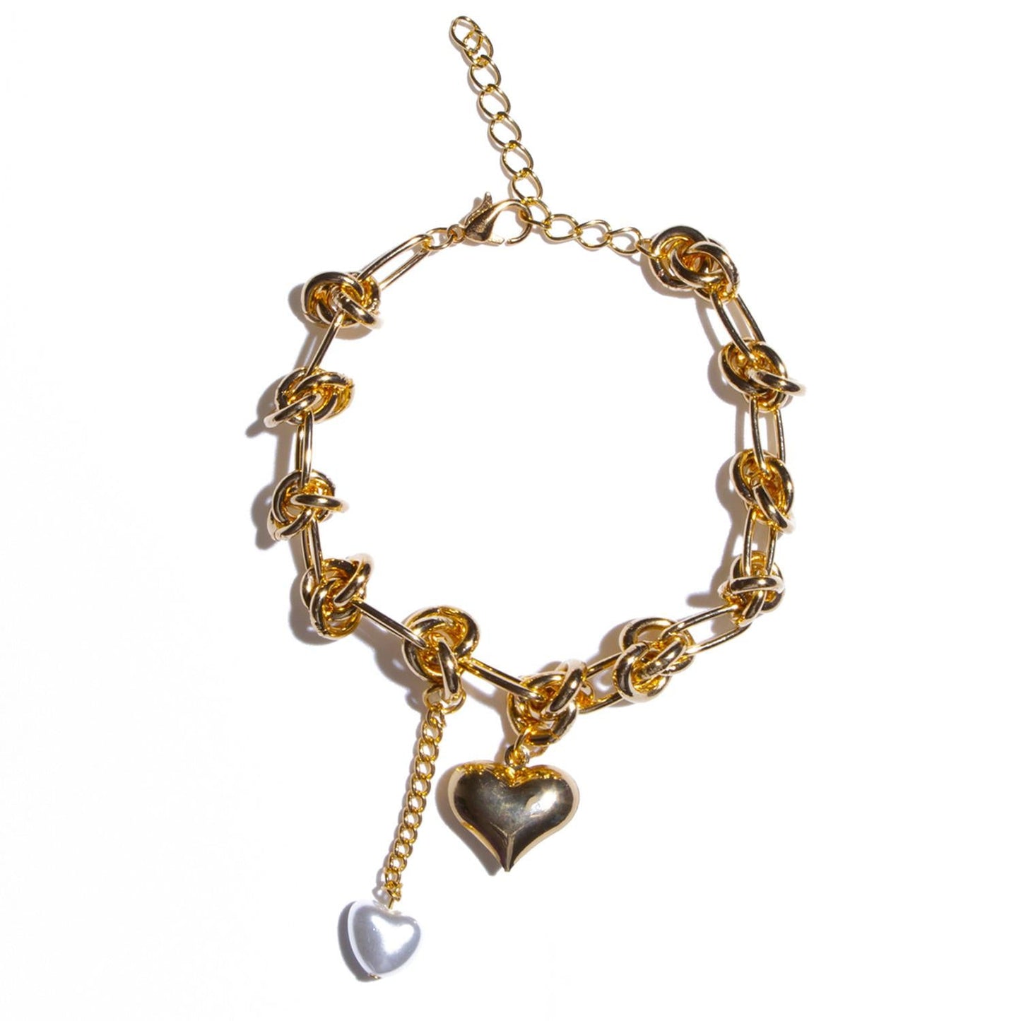 Pulsera Eslabones Corazón y Perla