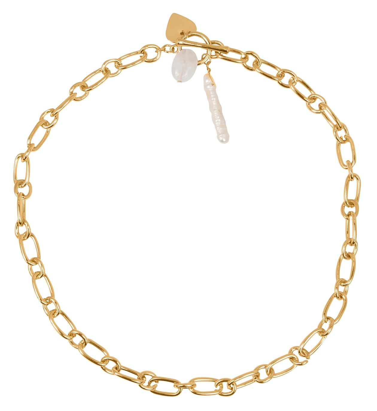 Collar Eslabones con Perla y Corazón