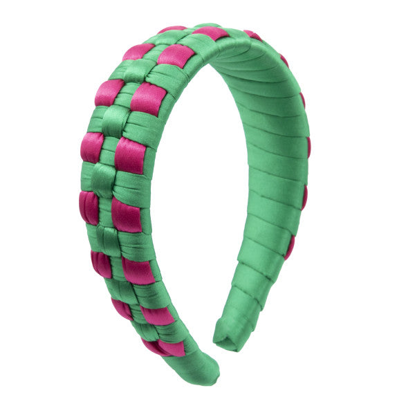 Oh My Hair Diadema Trenzada Satén Verde y Fuscia