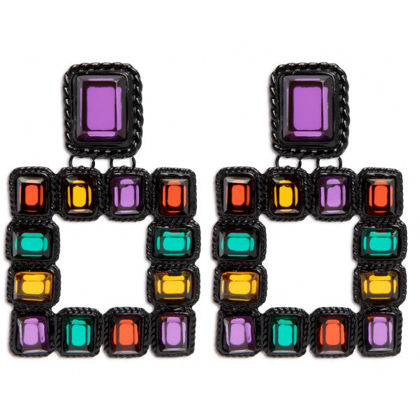 Pendientes Cuadrado Piedras Colores