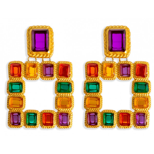 Pendientes Cuadrado Piedras Colores
