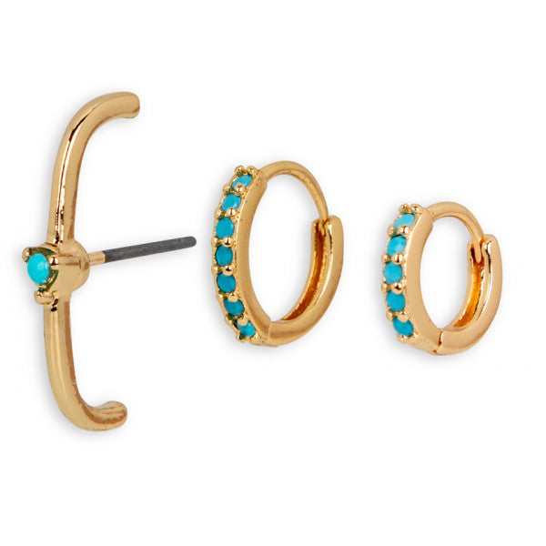 Set 3 Pendientes Aros Turquesa