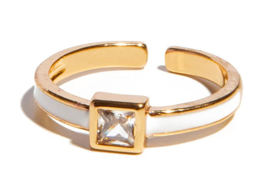 Anillo Esmalte Blanco Solitario