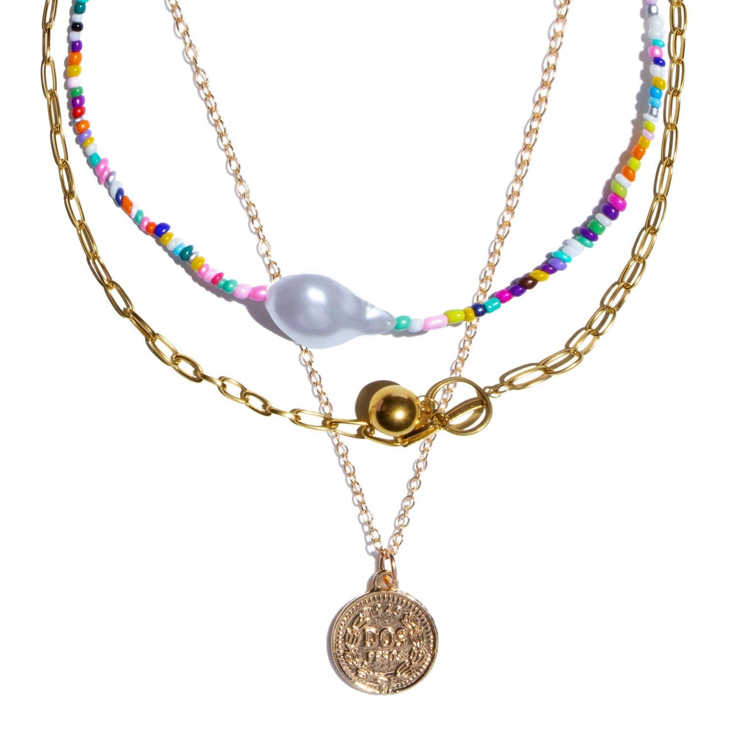 Collar Trio Perlas y Cadenas Doradas