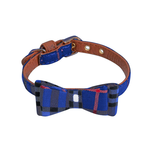 Collar de Lazo Azul con Cuadros Escocés