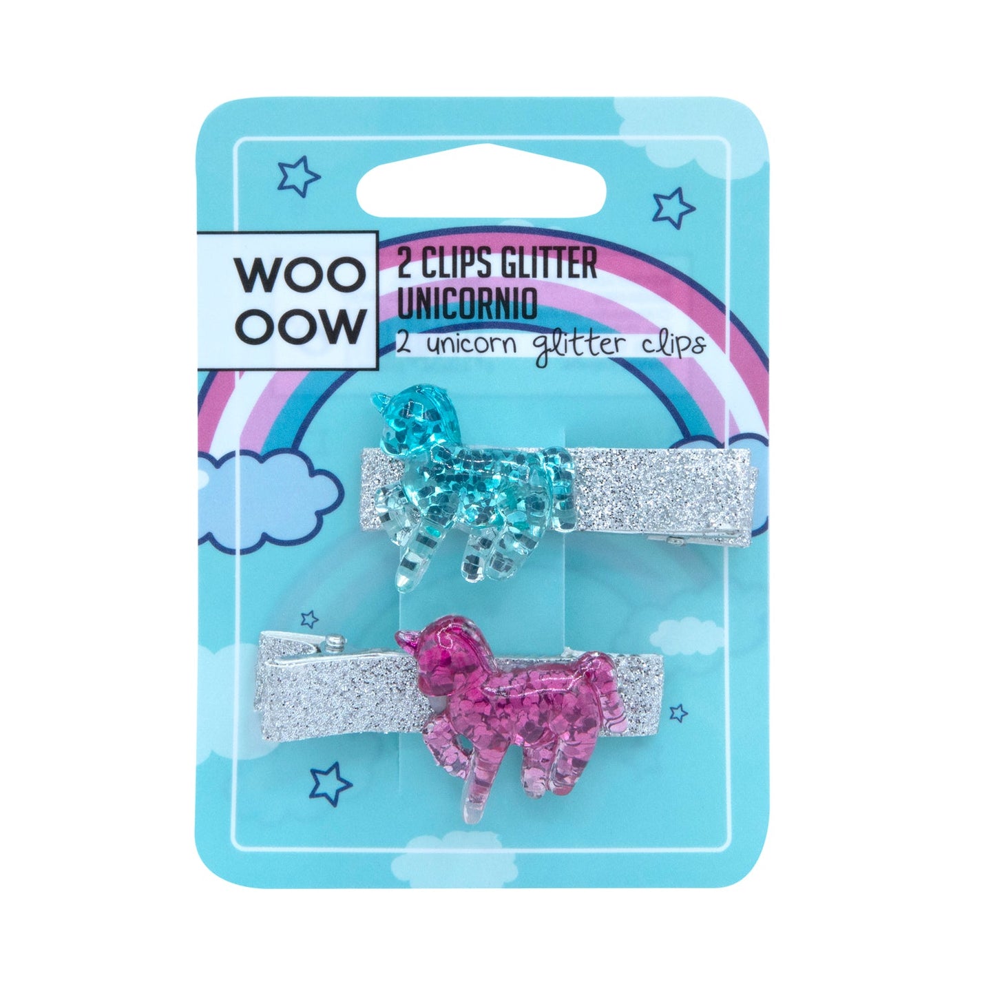 WOO OOW Set 2 clips Glitter Unicornio