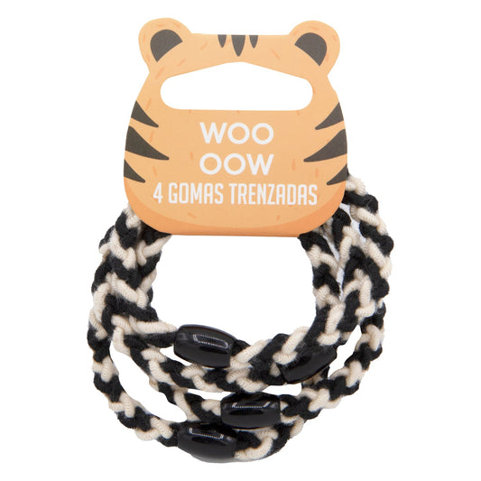 WOO OOW Set 4 Gomas Trenzadas Blanco y Negro