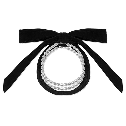 Set 2 Collares Perlas y Lazo Velvet
