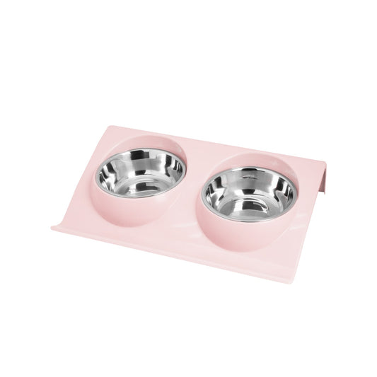 Comedero Doble Rosa de Acero Inoxidable