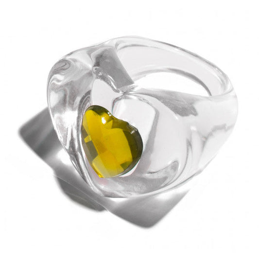 Anillo Corazón Piedra Amarillo