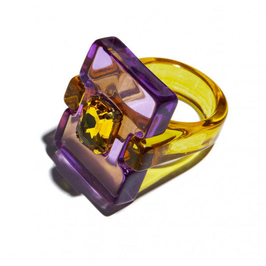 Anillo Cuadrado Transparente con Piedra Amarillo