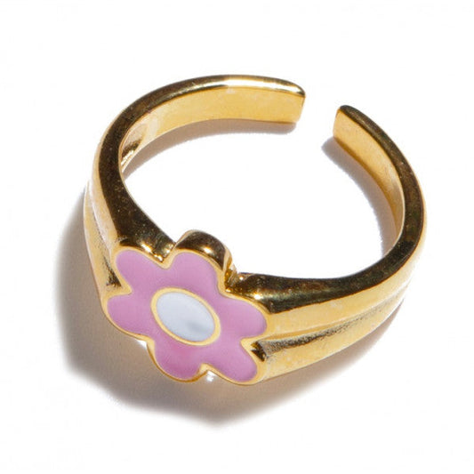 Anillo Dorado con Flor Rosa