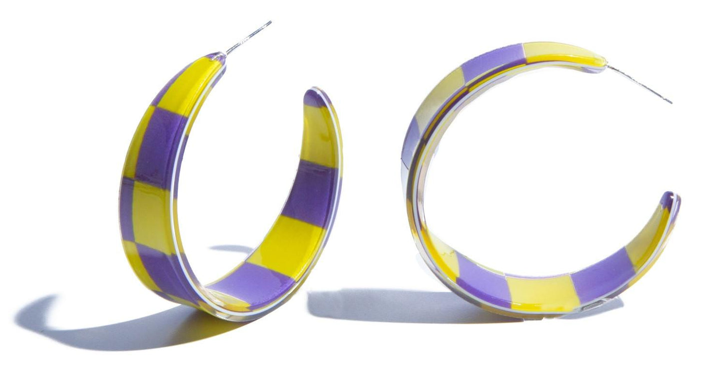 Pendientes Check Grande Morado y Amarillo