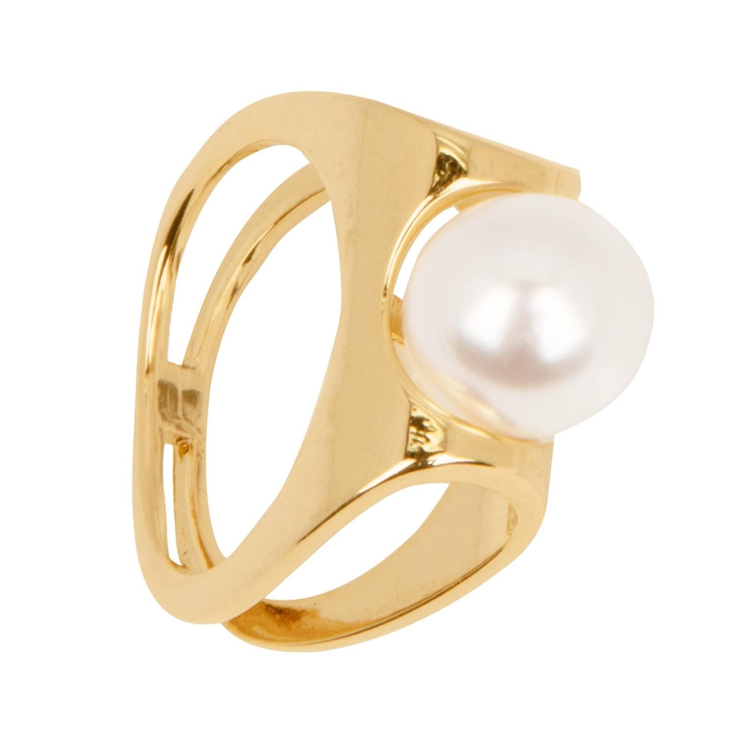 Anillo Dorado Doble con Perla