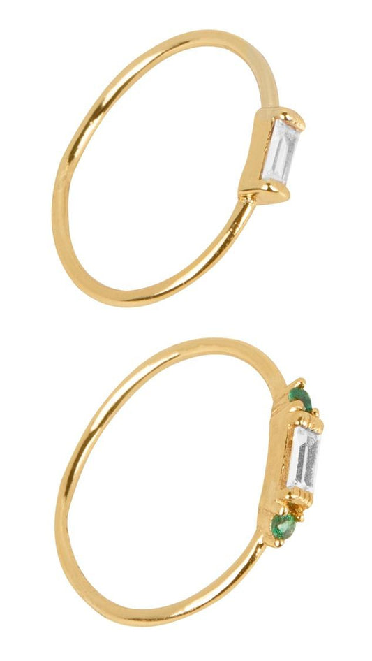 Set Anillos Cristal Rectangular