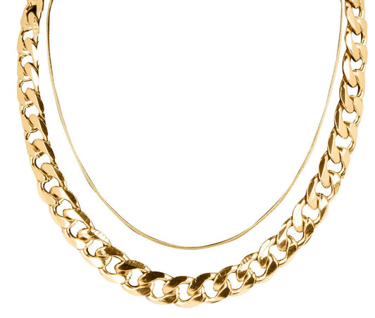 Collar Doble Eslabones y Collar Fino Dorado