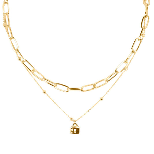 Collar Doble Cadena con Candado