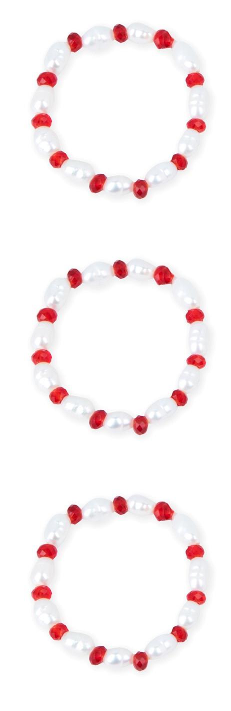 Set 3 Anillos Bolitas Blancas y Rojas