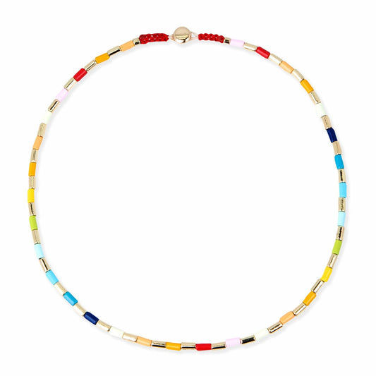 Collar Cuentas Multicolor con Dorado
