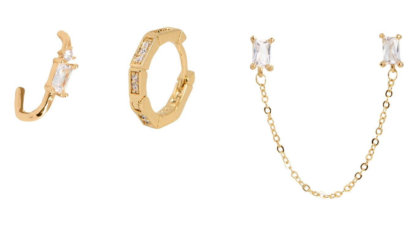 Set 4 Pendientes con Piedras Blancas y Cadena