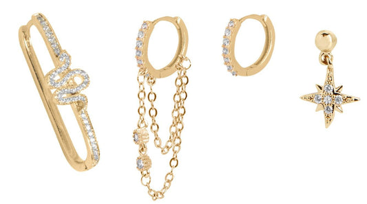 Set 4 Pendientes con Piedra Blanca