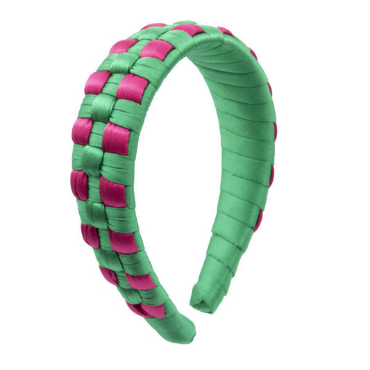 Oh My Hair Diadema Trenzada Satén Verde y Fuscia
