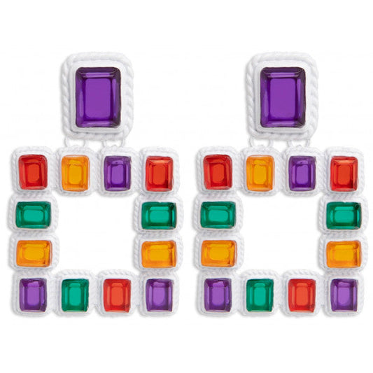 Pendientes Cuadrado Piedras Colores