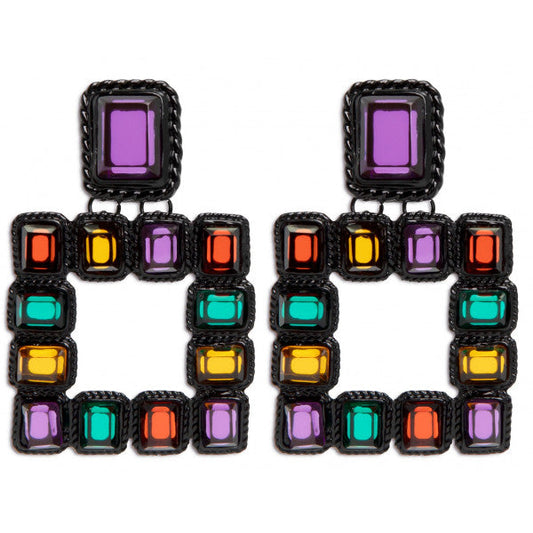 Pendientes Cuadrado Piedras Colores