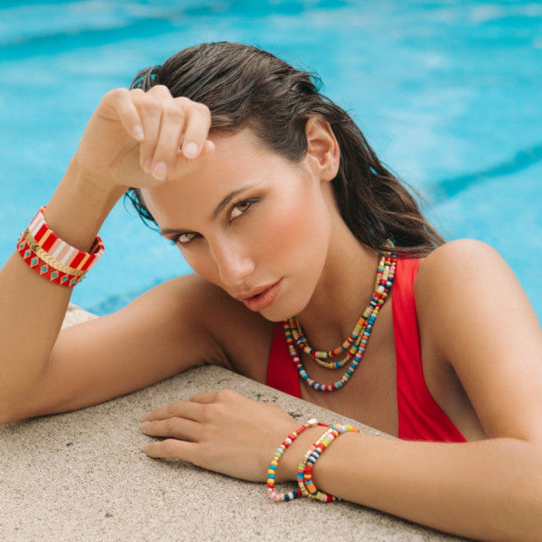 Pulsera Cuentas Multicolor Dorado